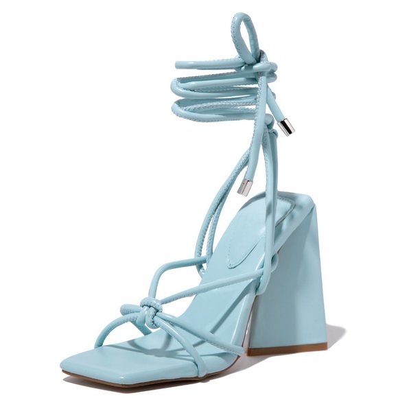 BADGLEY MISCHKA Womens Silver Metallic Padded Knotted Ankle Strap Strappy Loyalty Square Toe Flare Buckle Leather Dress Heeled M